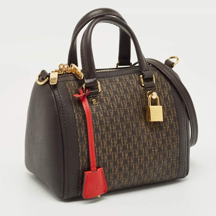 Pre Owned CH Carolina Herrera Dark Brown Monogram Coated Canvas Andy 5 Locked Crossbody Bag
