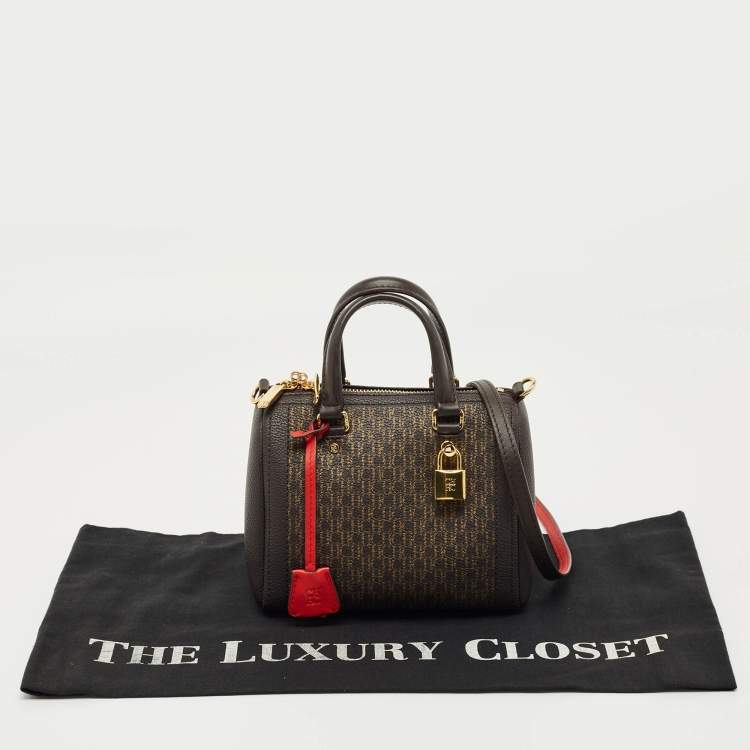 Pre Owned CH Carolina Herrera Dark Brown Monogram Coated Canvas Andy 5 Locked Crossbody Bag