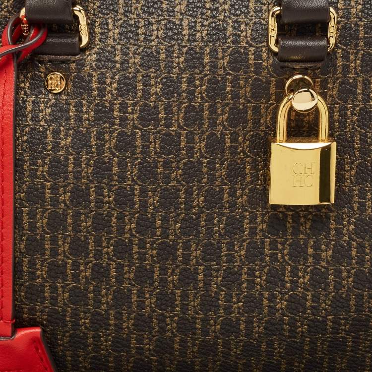 Pre Owned CH Carolina Herrera Dark Brown Monogram Coated Canvas Andy 5 Locked Crossbody Bag