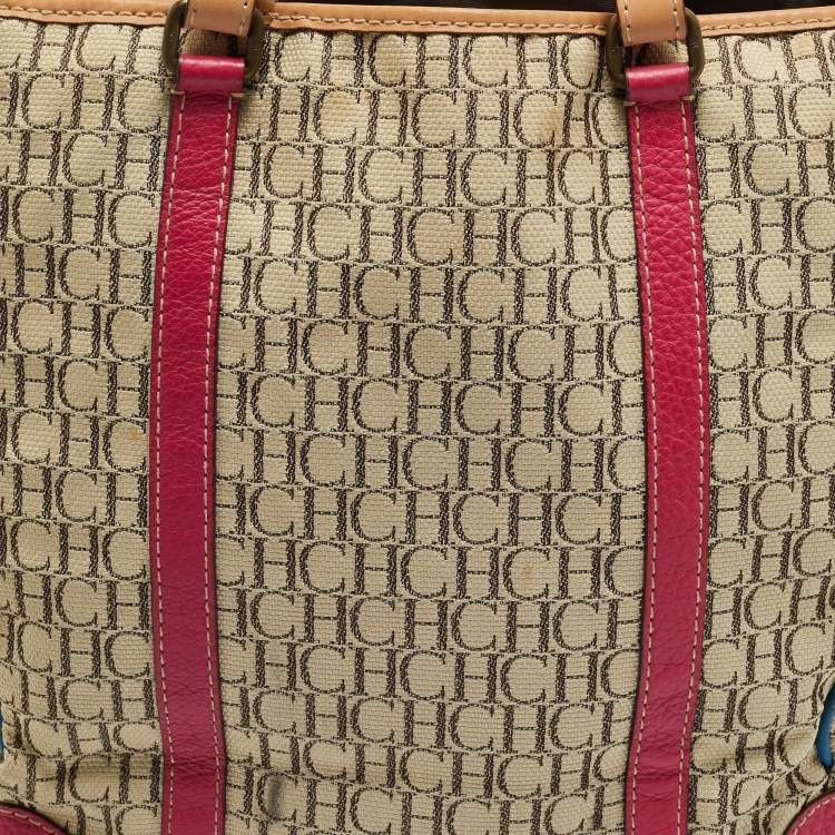 Pre Owned CH Carolina Herrera Multicolor Logo Jacquard Canvas and Leather Tote