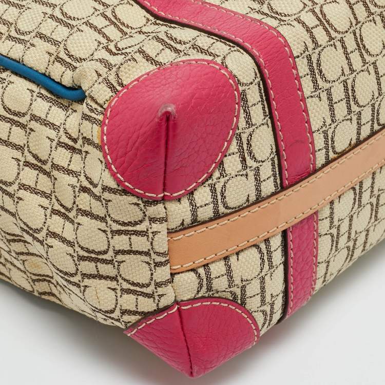 Pre Owned CH Carolina Herrera Multicolor Logo Jacquard Canvas and Leather Tote