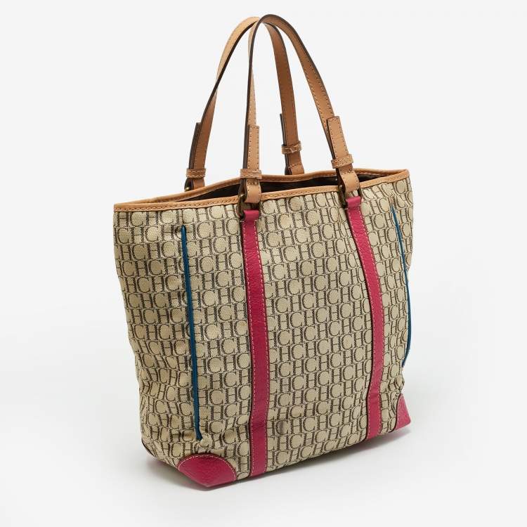 Pre Owned CH Carolina Herrera Multicolor Logo Jacquard Canvas and Leather Tote