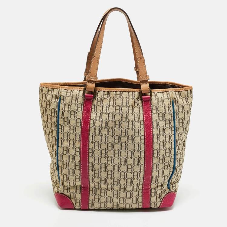 Pre Owned CH Carolina Herrera Multicolor Logo Jacquard Canvas and Leather Tote