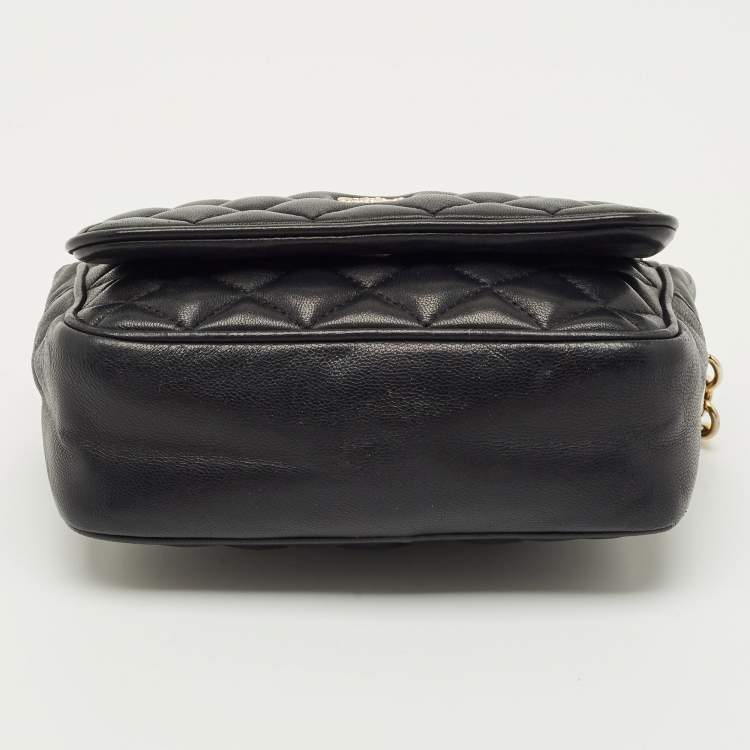 Pre Owned CH Carolina Herrera Black Quilted Leather Chain Crossbody Bag
