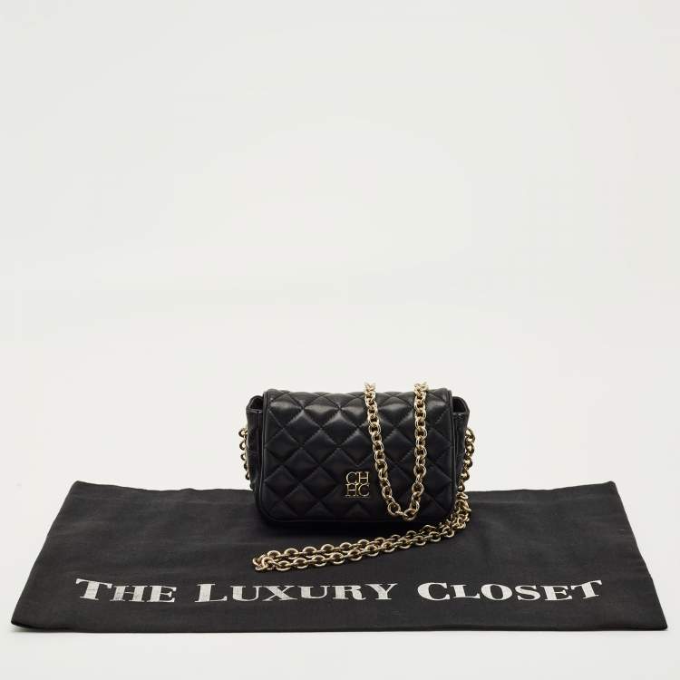 Pre Owned CH Carolina Herrera Black Quilted Leather Chain Crossbody Bag