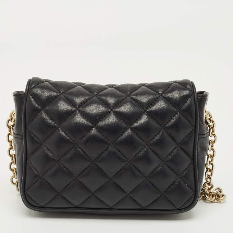 Pre Owned CH Carolina Herrera Black Quilted Leather Chain Crossbody Bag