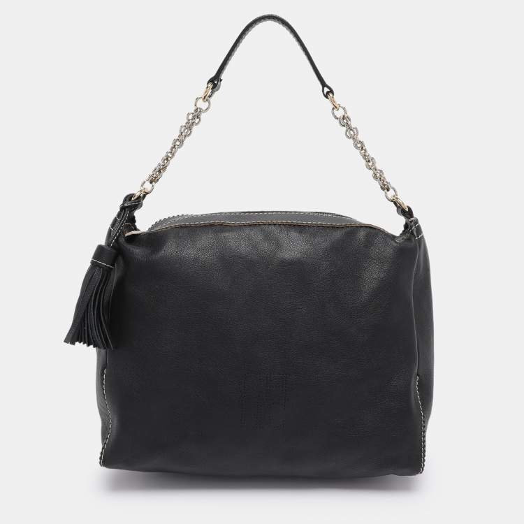 Pre Owned CH Carolina Herrera Black Leather Tassel Shoulder Bag