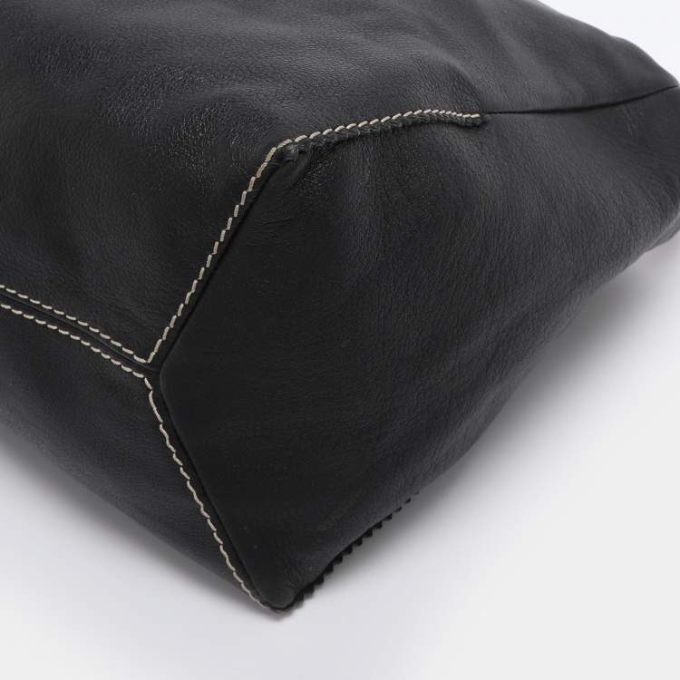 Pre Owned CH Carolina Herrera Black Leather Tassel Shoulder Bag