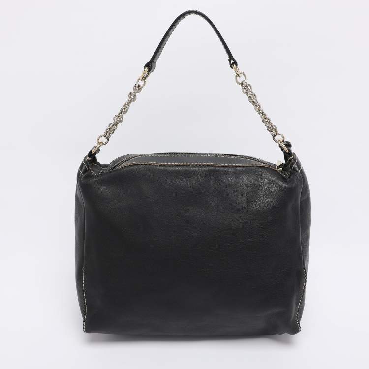 Pre Owned CH Carolina Herrera Black Leather Tassel Shoulder Bag