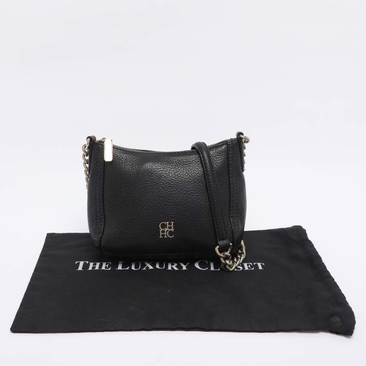 Pre Owned CH Carolina Herrera Black Leather Maria Crossbody Bag
