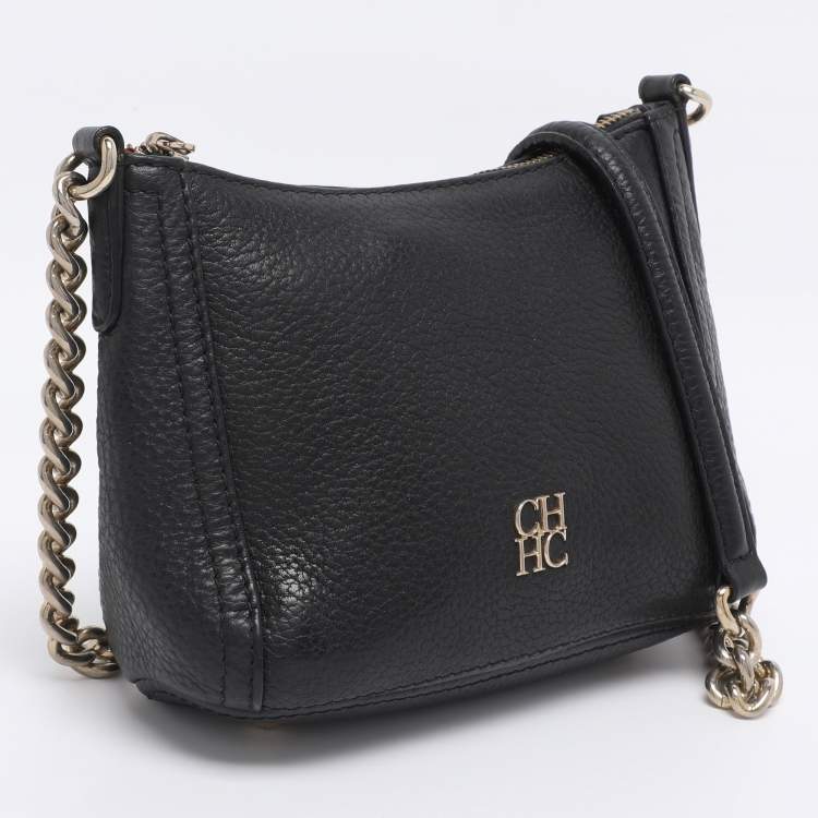 Pre Owned CH Carolina Herrera Black Leather Maria Crossbody Bag