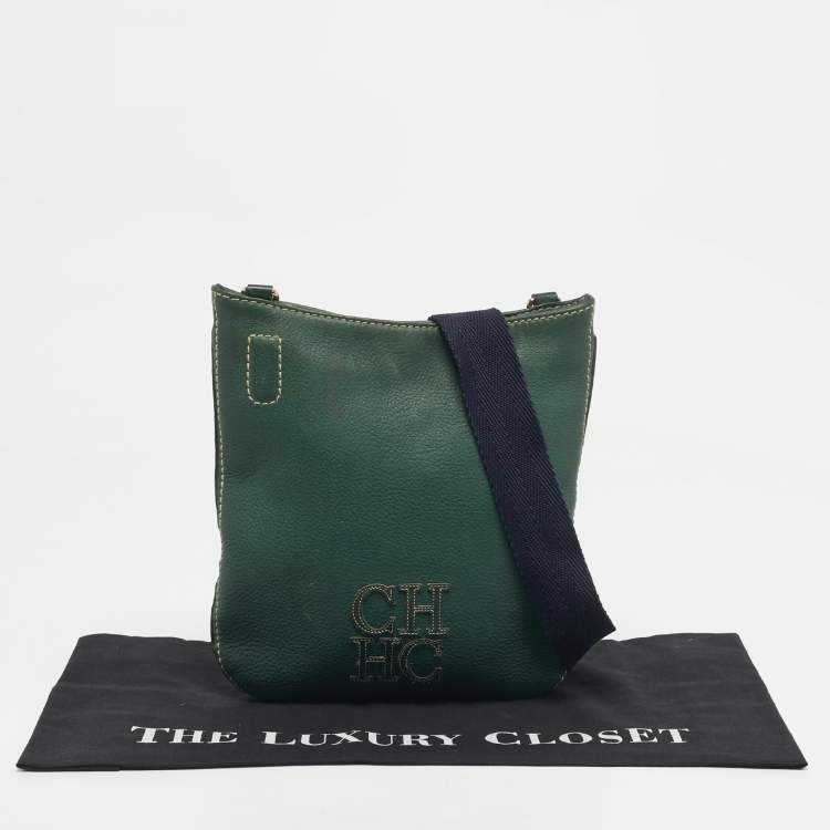 Pre Owned CH Carolina Herrera Green Leather Flat Crossbody Bag