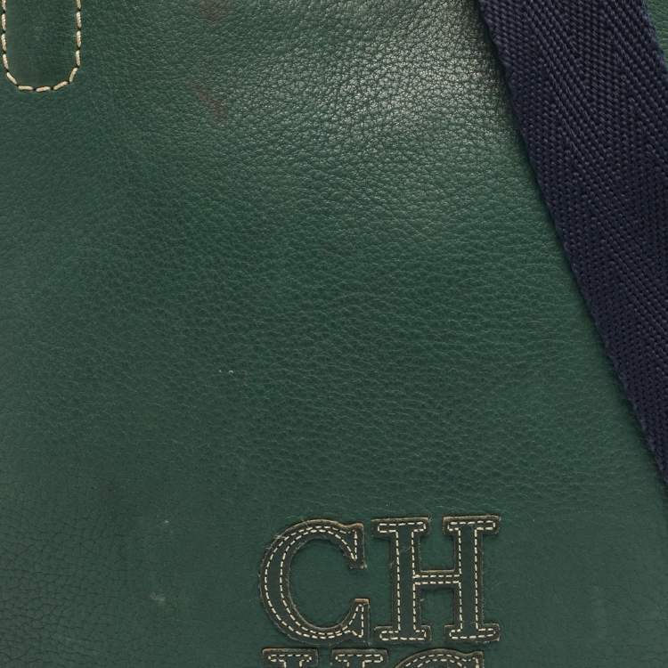 Pre Owned CH Carolina Herrera Green Leather Flat Crossbody Bag