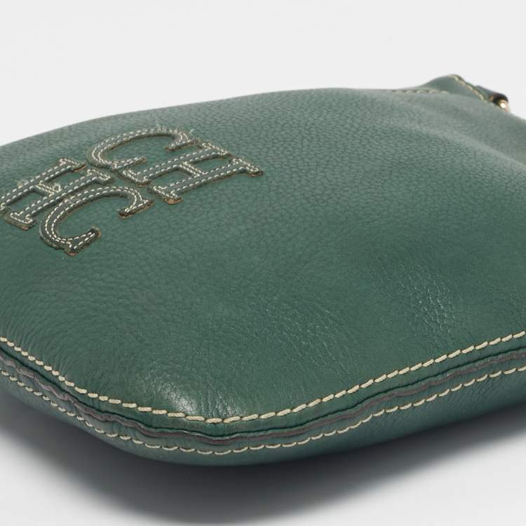 Pre Owned CH Carolina Herrera Green Leather Flat Crossbody Bag