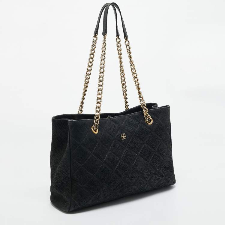 Pre Owned CH Carolina Herrera Black Quilted Nubuck Chain Tote