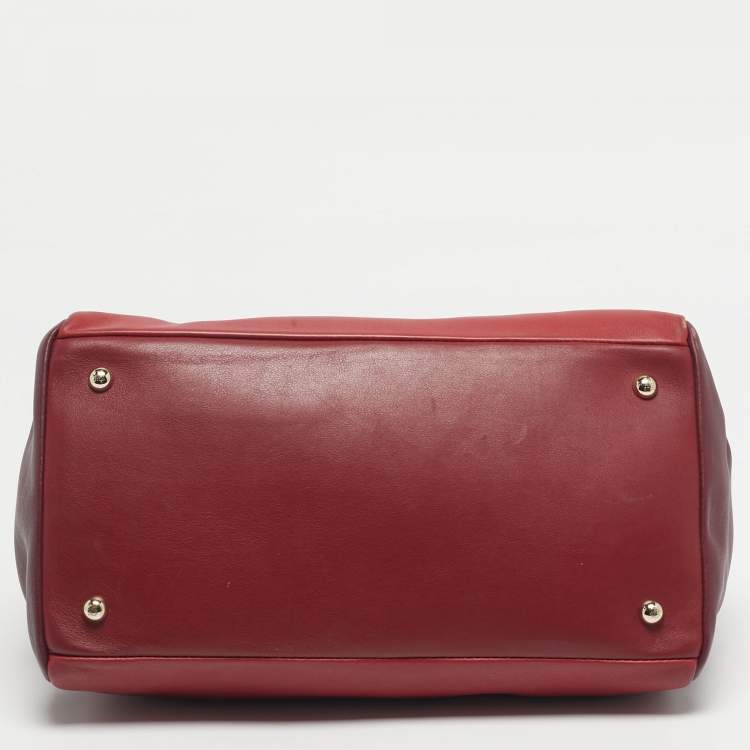 Pre Owned CH Carolina Herrera Three Tone Red Leather Baret Top Handle Bag