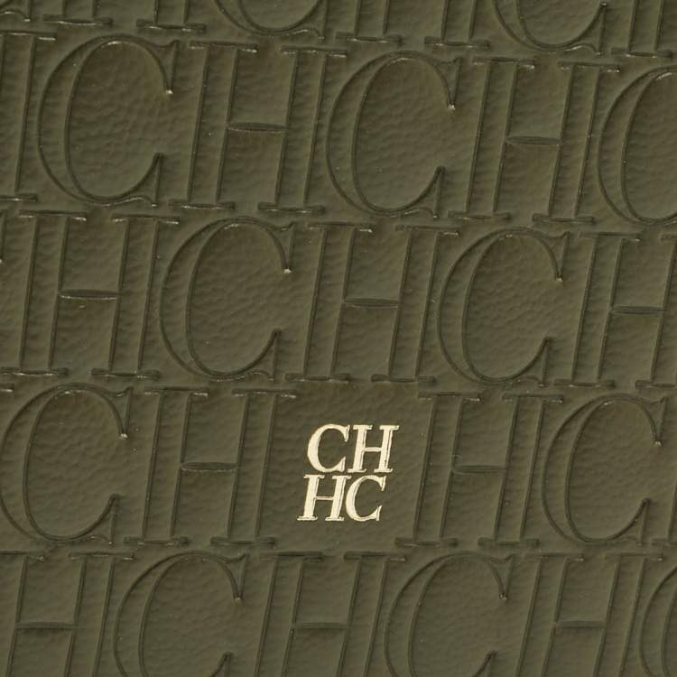 Pre Owned CH Carolina Herrera Khaki Monogram Leather Editors Continental Pouch