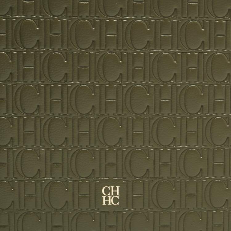 Pre Owned CH Carolina Herrera Khaki Monogram Leather Editors Continental Pouch