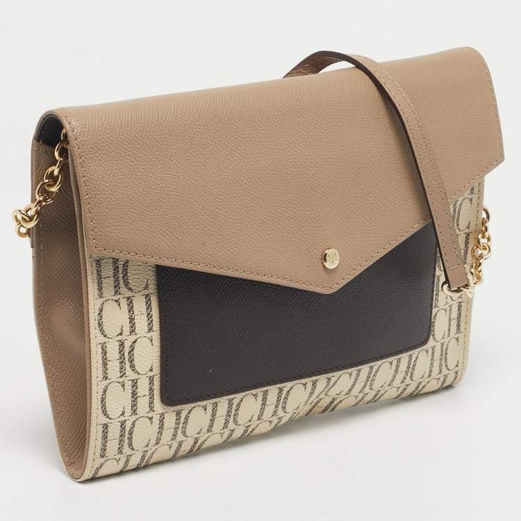 Pre Owned CH Carolina Herrera Tricolor Coated Canvas and Leather Envelope Crossbody Bag
