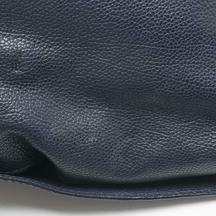 Pre Owned CH Carolina Herrera Navy Blue Leather Minuetto Flap Top Handle Bag