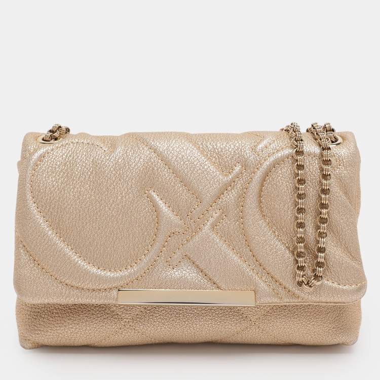 Pre Owned CH Carolina Herrera Metallic Gold Quilted Leather Chain Crossbody Bag