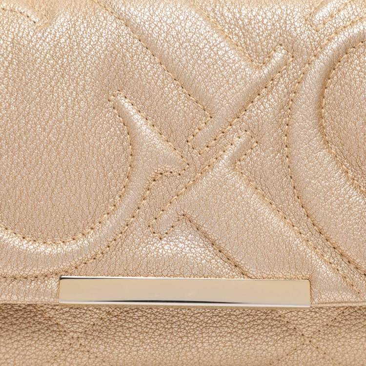 Pre Owned CH Carolina Herrera Metallic Gold Quilted Leather Chain Crossbody Bag