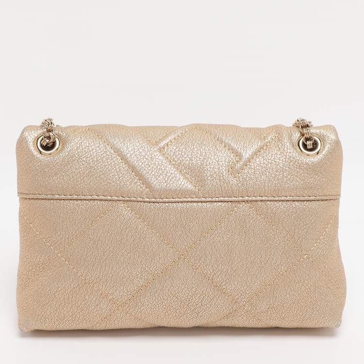Pre Owned CH Carolina Herrera Metallic Gold Quilted Leather Chain Crossbody Bag