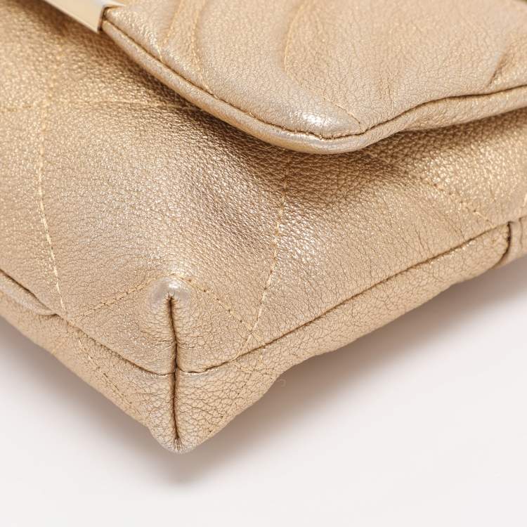 Pre Owned CH Carolina Herrera Metallic Gold Quilted Leather Chain Crossbody Bag