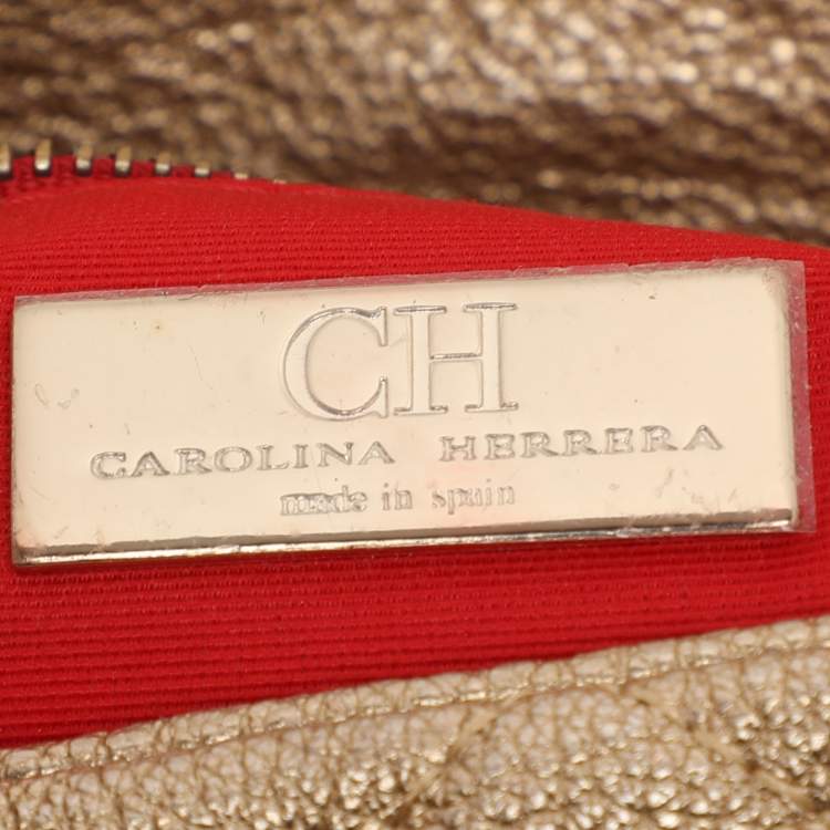 Pre Owned CH Carolina Herrera Metallic Gold Quilted Leather Chain Crossbody Bag