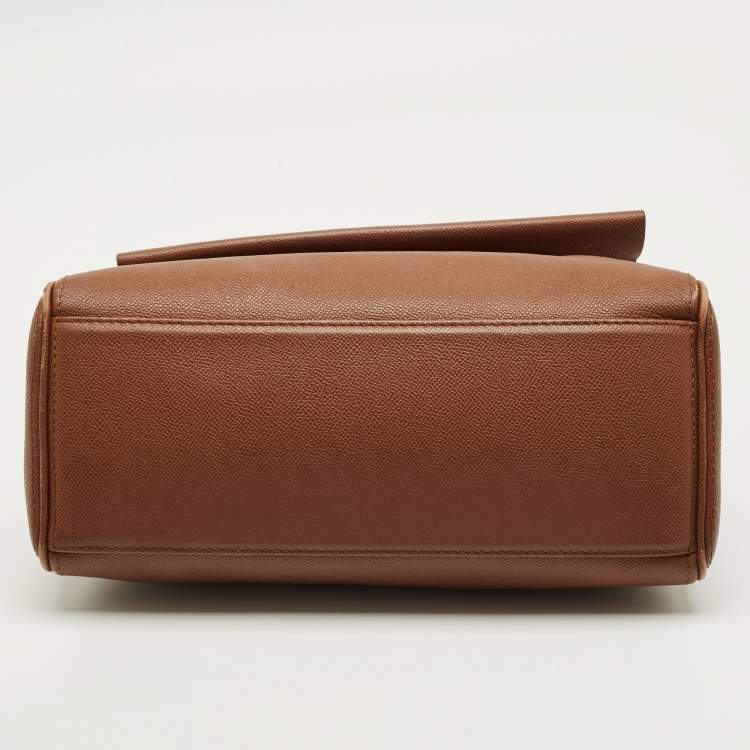 Pre Owned CH Carolina Herrera Brown Leather Minuetto Flap Top Handle Bag