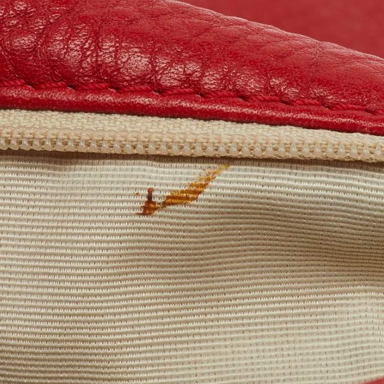 Pre Owned CH Carolina Herrera Red Monogram Embossed Leather Audrey Shoulder Bag