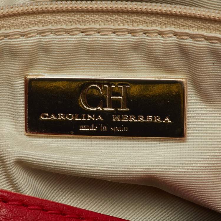 Pre Owned CH Carolina Herrera Red Monogram Embossed Leather Audrey Shoulder Bag