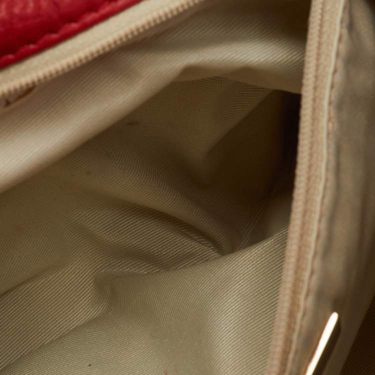 Pre Owned CH Carolina Herrera Red Monogram Embossed Leather Audrey Shoulder Bag