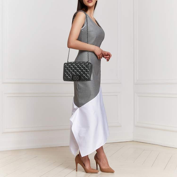 Pre Owned CH Carolina Herrera Black Quilted Leather Pearl Studded Flap Chain Shoulder Bag