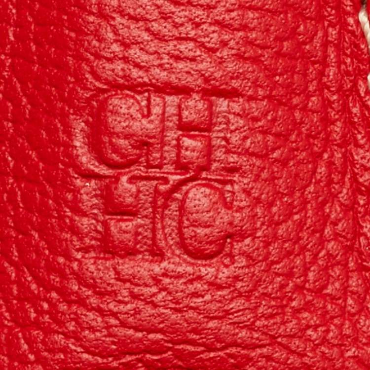 Pre Owned CH Carolina Herrera Beige/Red Monogram Coated Canvas and Leather Matryoshka Padlock Bag