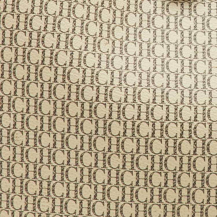 Pre Owned CH Carolina Herrera Beige/Red Monogram Coated Canvas and Leather Matryoshka Padlock Bag