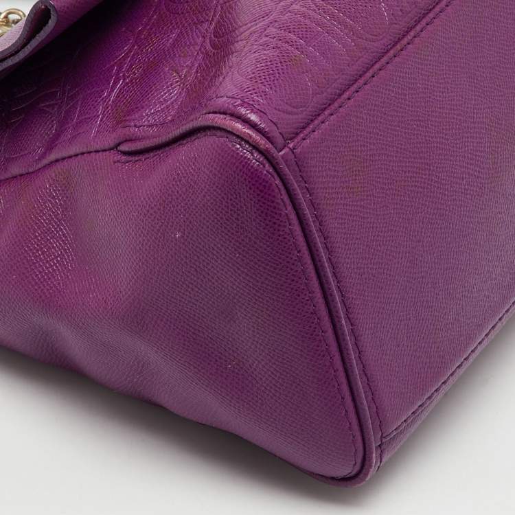 Pre Owned CH Carolina Herrera Purple Monogram Embossed Leather Minuetto Top Handle Bag