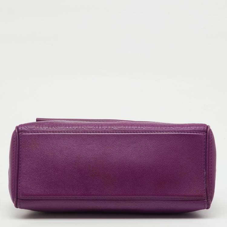 Pre Owned CH Carolina Herrera Purple Monogram Embossed Leather Minuetto Top Handle Bag