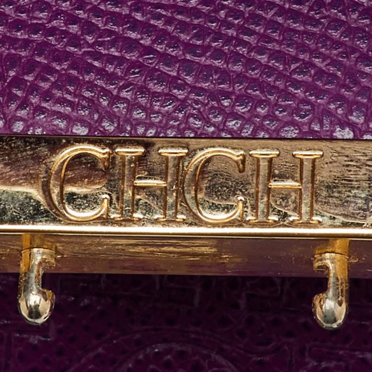 Pre Owned CH Carolina Herrera Purple Monogram Embossed Leather Minuetto Top Handle Bag