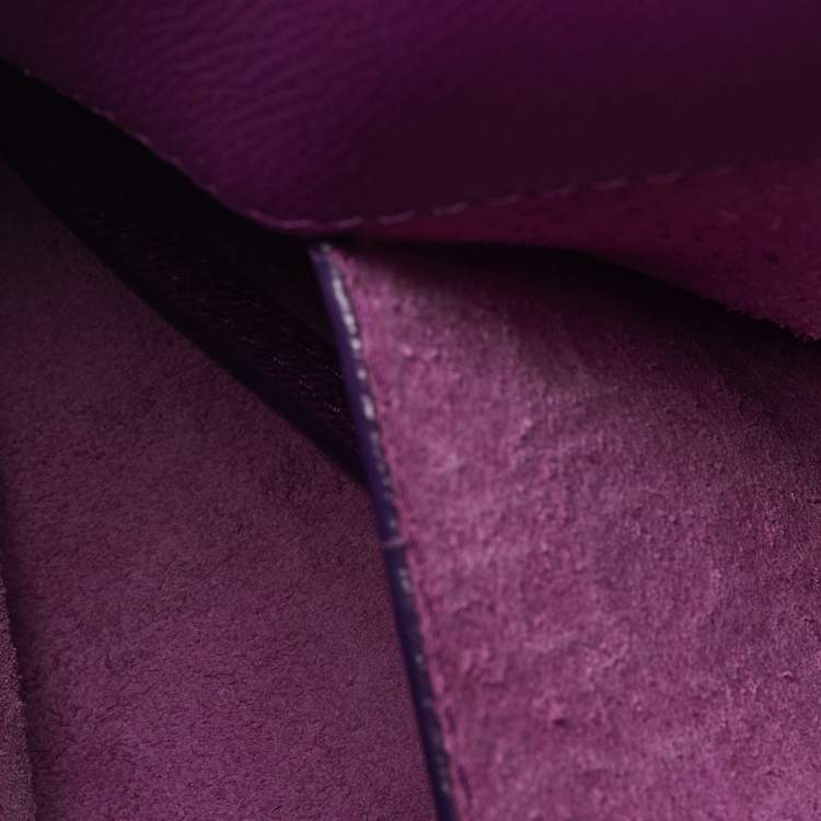 Pre Owned CH Carolina Herrera Purple Monogram Embossed Leather Minuetto Top Handle Bag