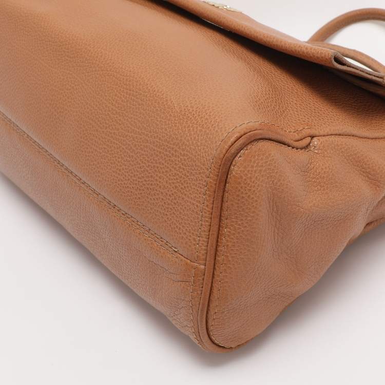 Pre Owned CH Carolina Herrera Brown Leather Minuetto Top Handle Bag