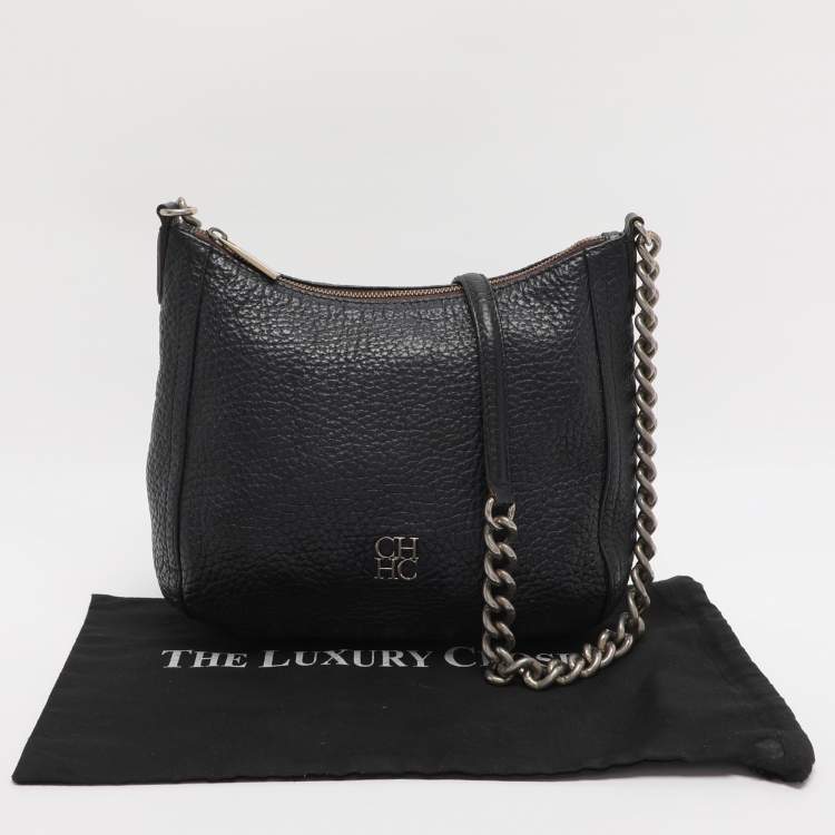 Pre Owned CH Carolina Herrera Navy Blue Leather Maria Shoulder Bag