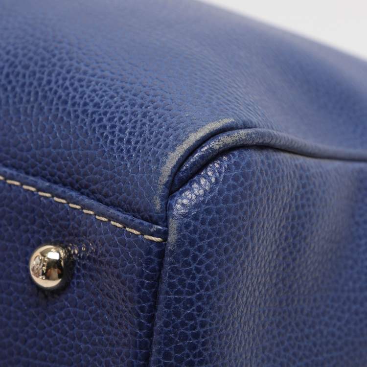 Pre Owned CH Carolina Herrera Blue Grained Leather Matteo Tote