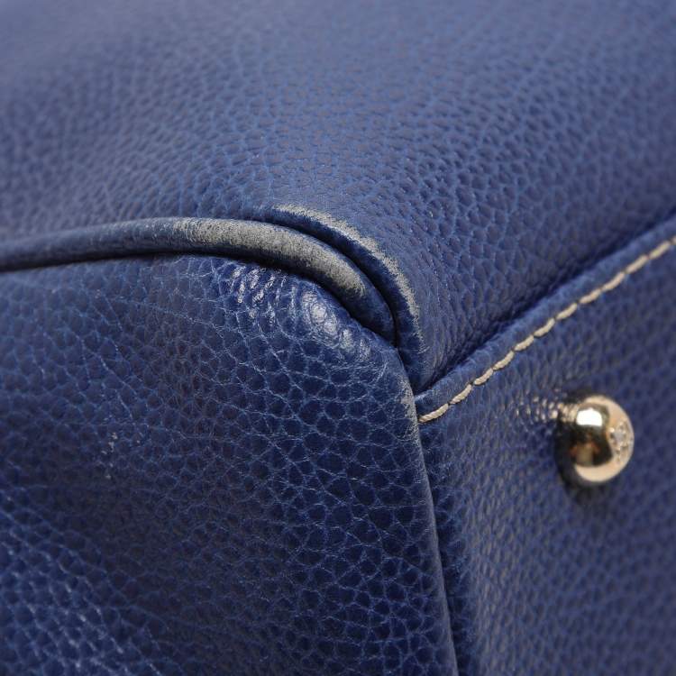 Pre Owned CH Carolina Herrera Blue Grained Leather Matteo Tote