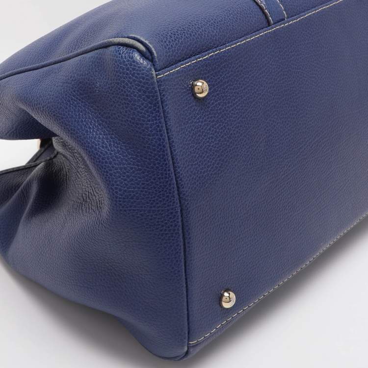 Pre Owned CH Carolina Herrera Blue Grained Leather Matteo Tote