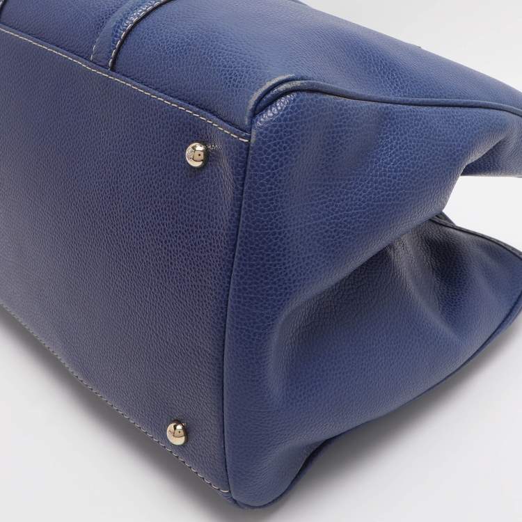 Pre Owned CH Carolina Herrera Blue Grained Leather Matteo Tote