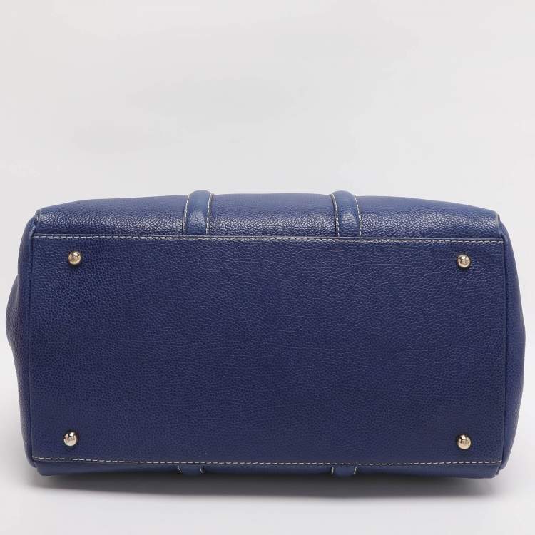 Pre Owned CH Carolina Herrera Blue Grained Leather Matteo Tote