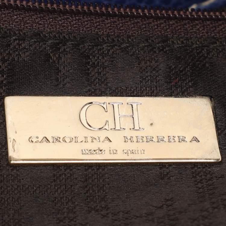 Pre Owned CH Carolina Herrera Blue Grained Leather Matteo Tote