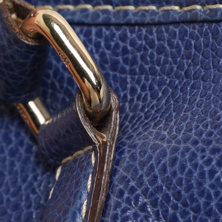 Pre Owned CH Carolina Herrera Blue Grained Leather Matteo Tote
