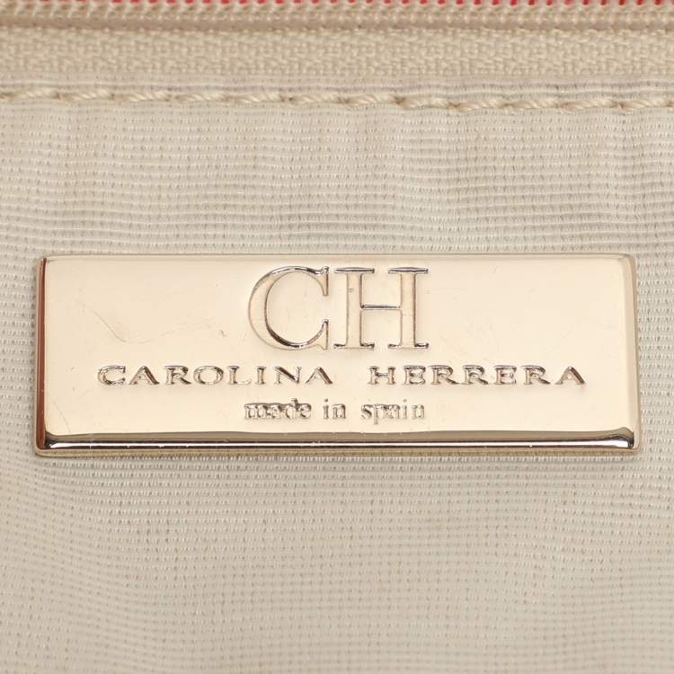 Pre Owned CH Carolina Herrera Red Monogram Embossed Leather Chain Handle Tote